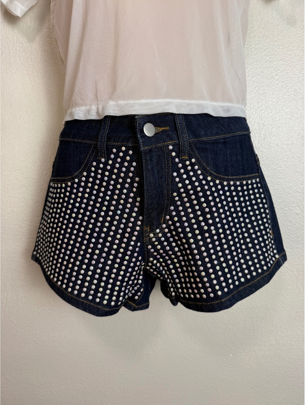 Dark Blue Denim Shorts with Silver Stud Embellishments XS/S